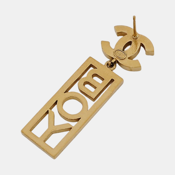 CC Logo Metal Gold Stud Earrings