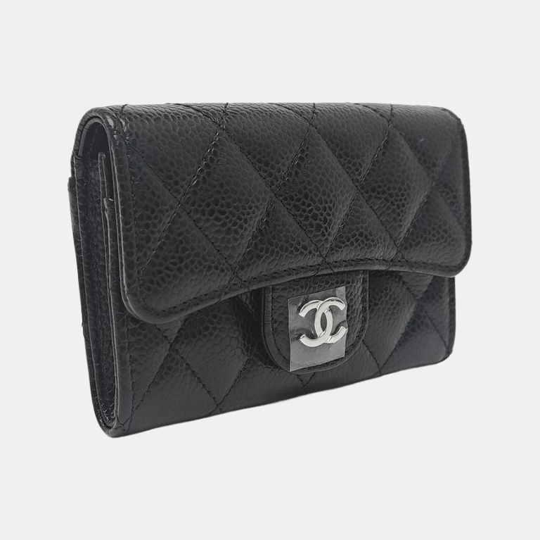 Quilted Grained Calfskin Wallet Black