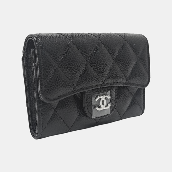 Quilted Grained Calfskin Wallet Black