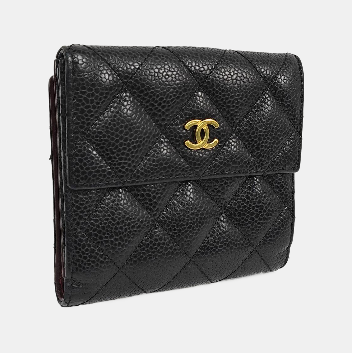 Quilted Grained Calfskin Wallet Black