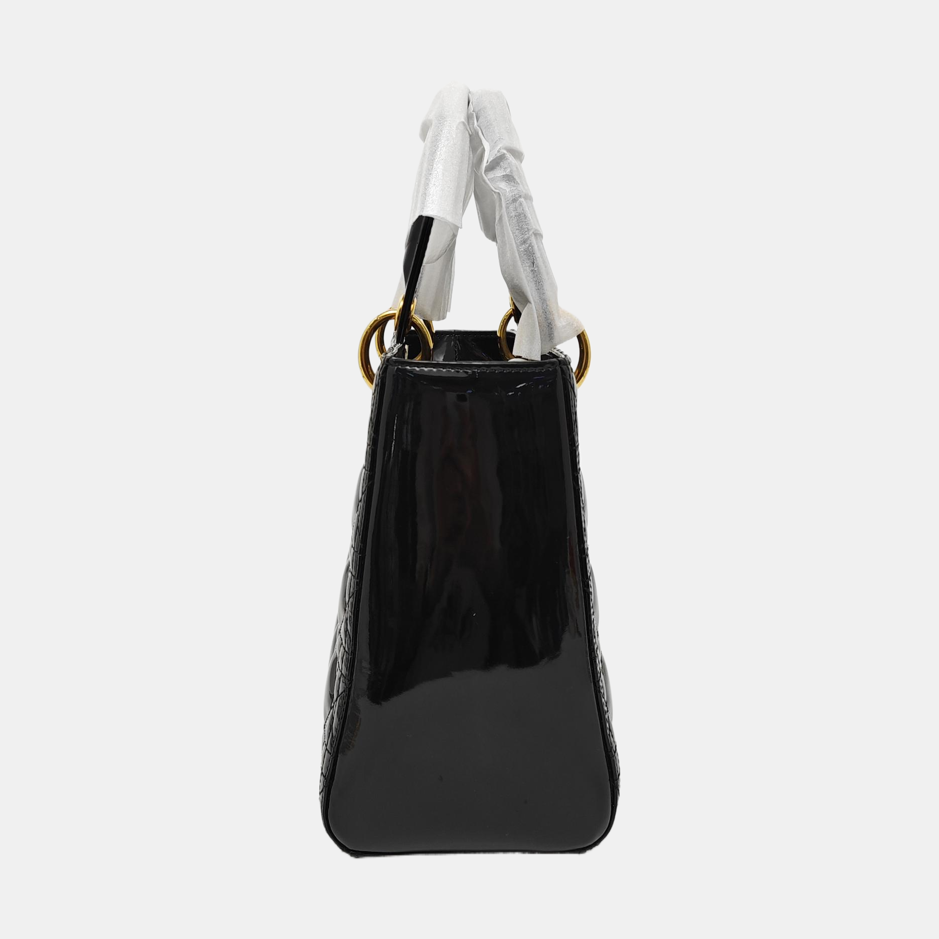 Lady Dior Medium Cannage Patent Leather Black