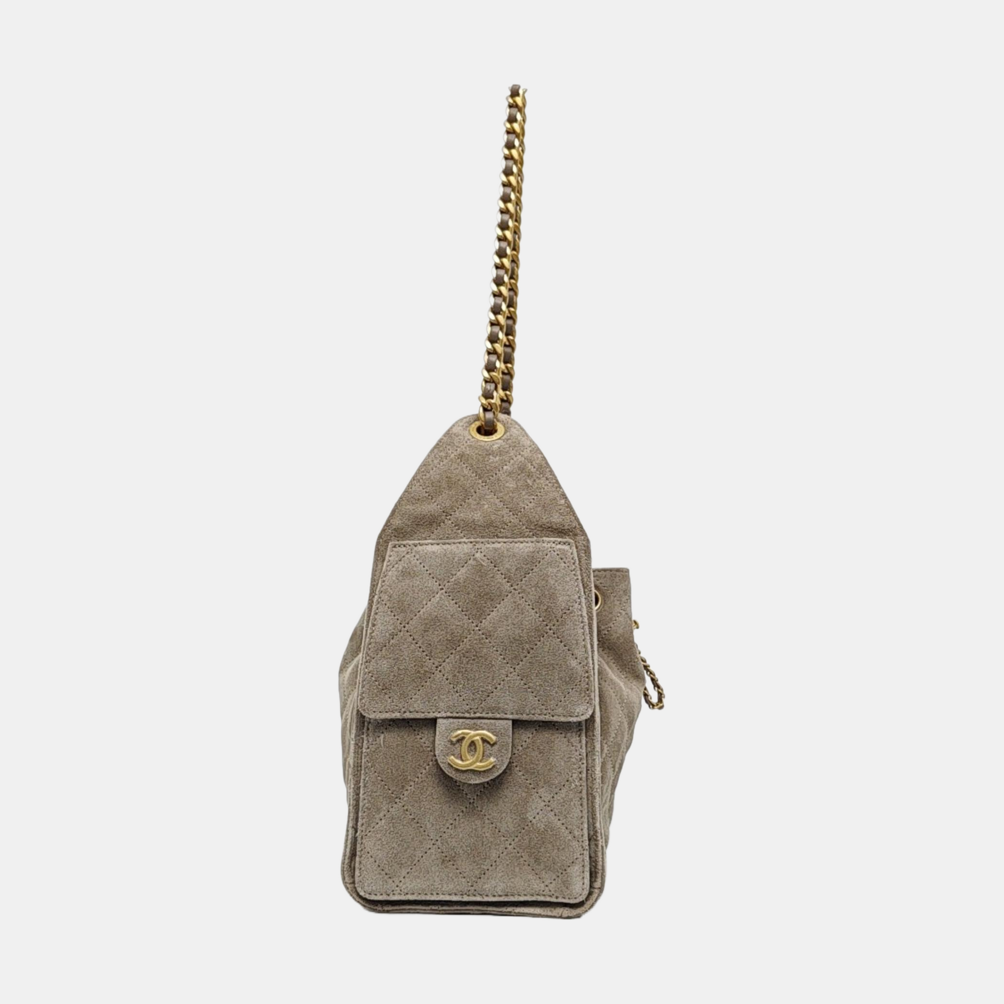 CHANEL 25 Small Quilted Suede Gray