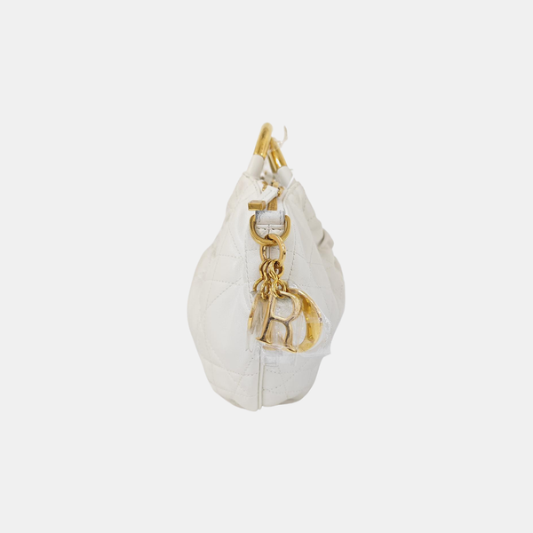 Cannage Calfskin Shoulder Bag White