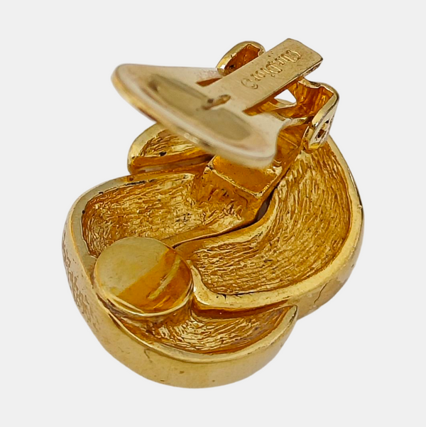 Twist Round Metal Gold Clip On Earrings