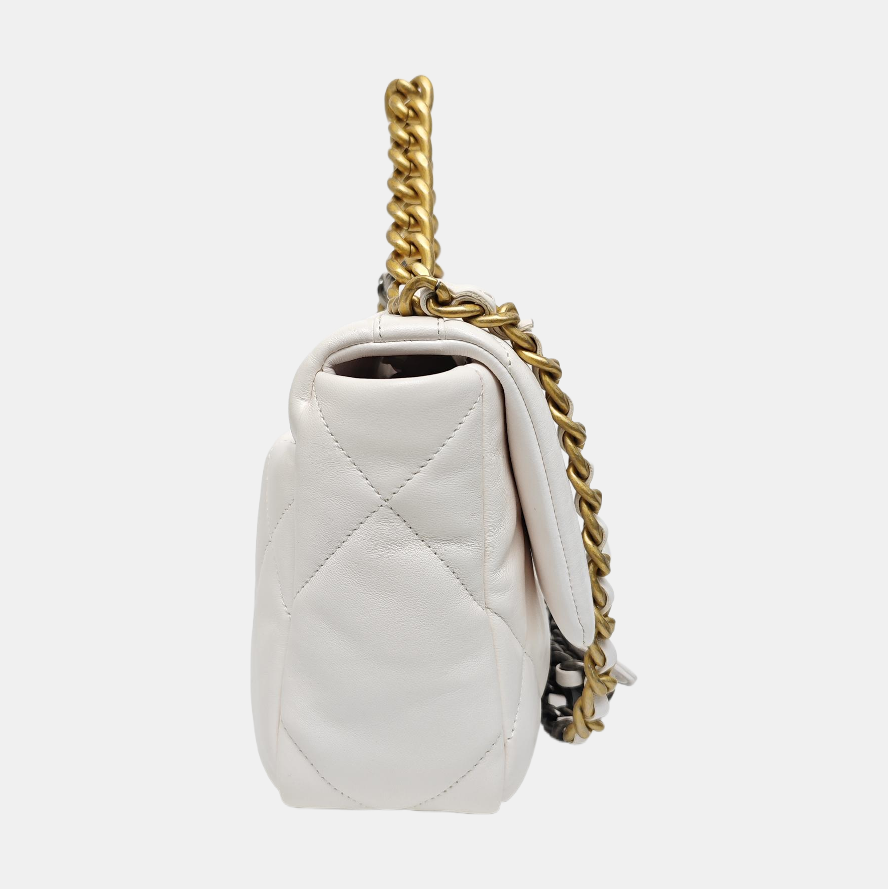 CHANEL 19 Small Quilted Lambskin White