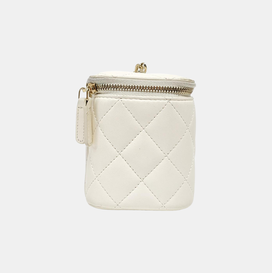 VANITY CASE Small Quilted Lambskin White