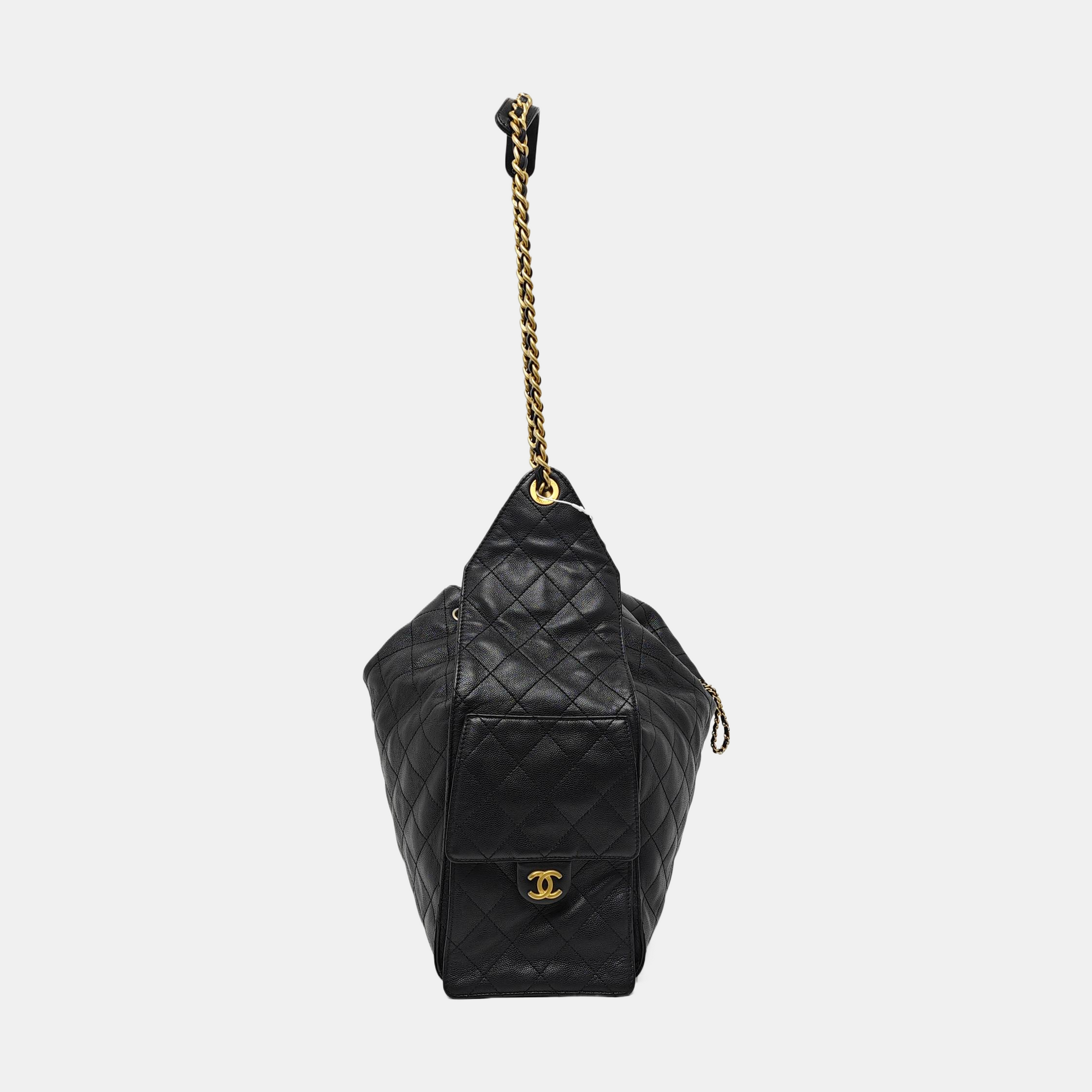 CHANEL 25 Large Quilted Grained Calfskin Black