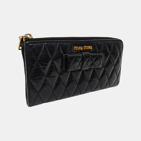 Zipper Wallet Quilted Lambskin Black Wallet