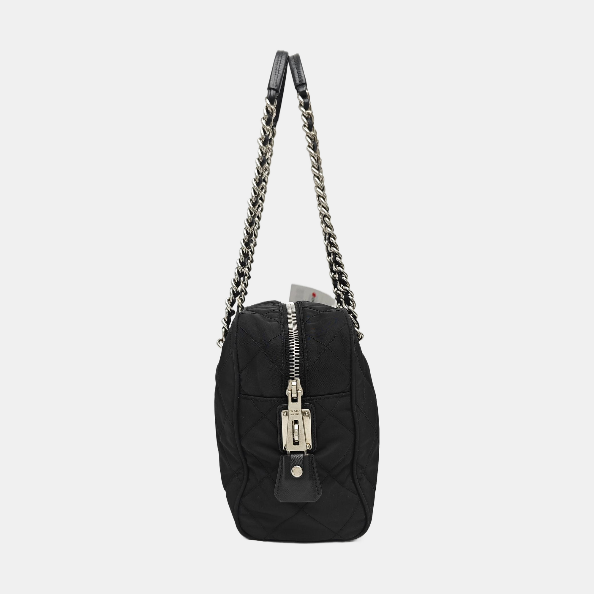 Quilted Nylon Top Handle Bag Black