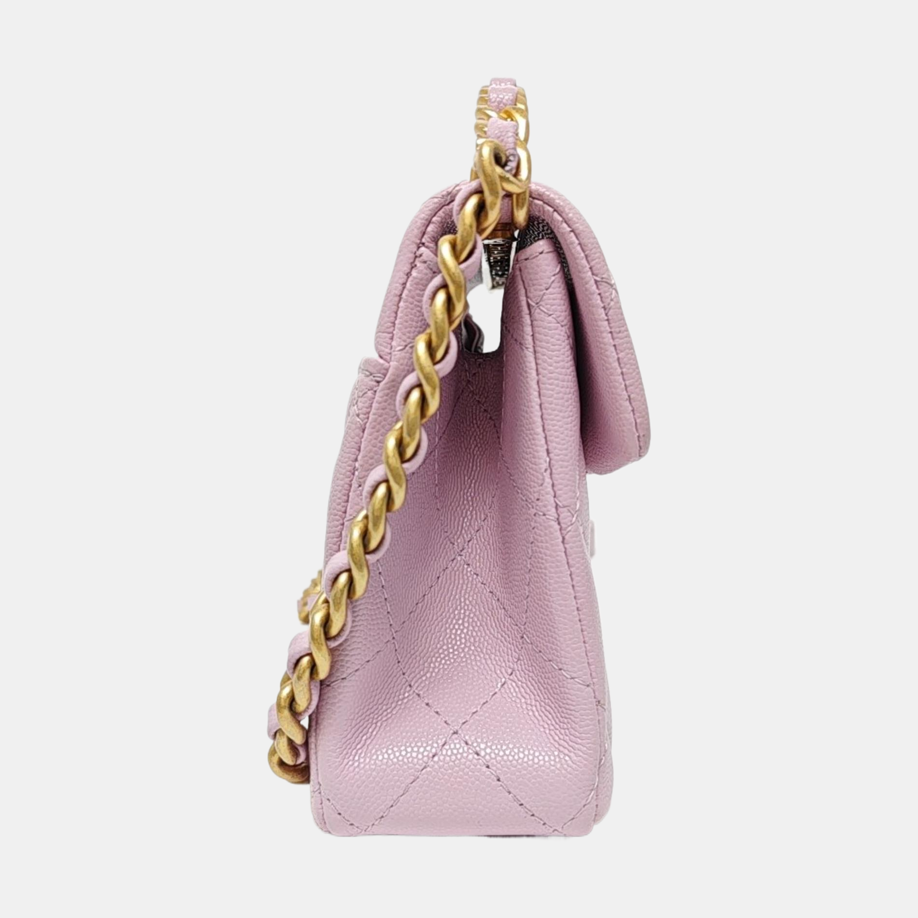 Quilted Grained Calfskin Shoulder Bag Mini Purple