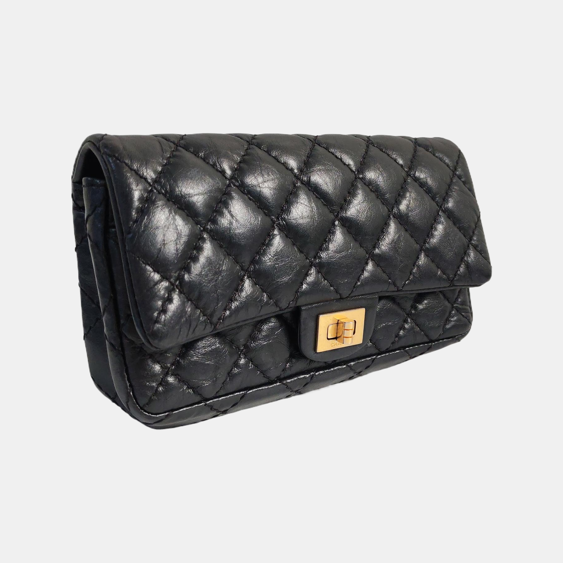 Authenticated pre-owned  2.55 Quilted Calfskin Black - Belt Bag at Looply