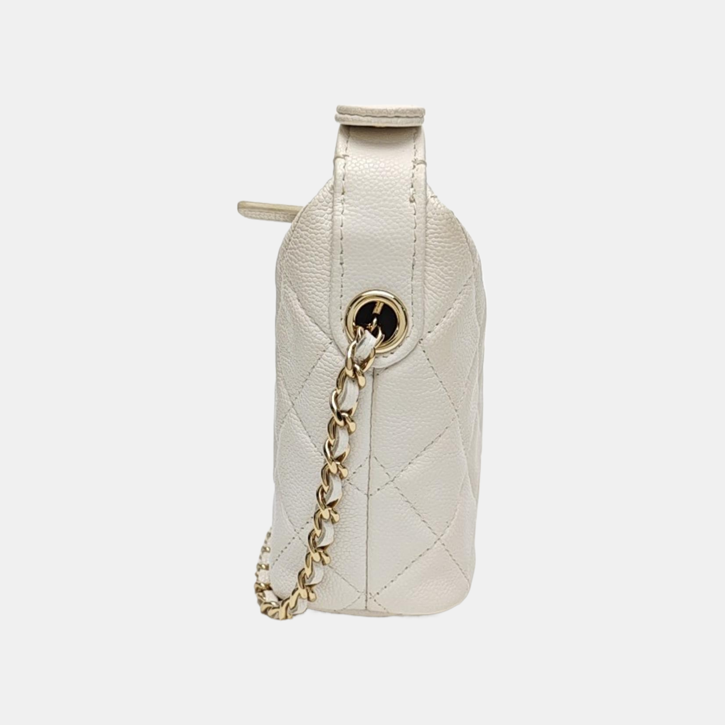 Quilted Grained Calfskin Shoulder Bag White