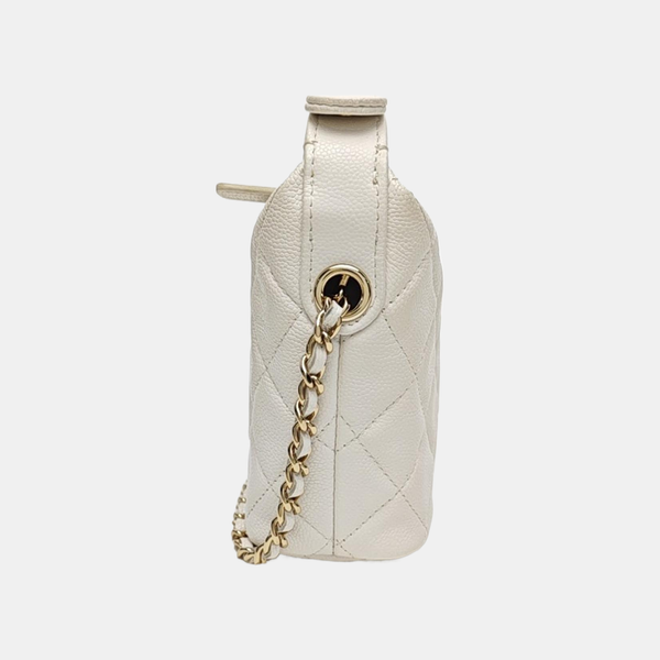 Quilted Grained Calfskin Shoulder Bag White