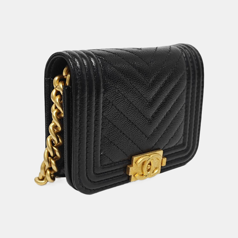 BOY CHANEL Chevron Grained Calfskin Black
