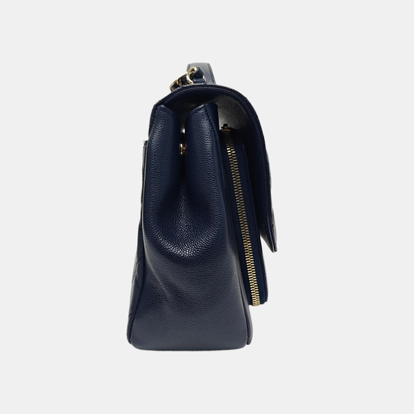 Quilted Grained Calfskin Shoulder Bag Blue