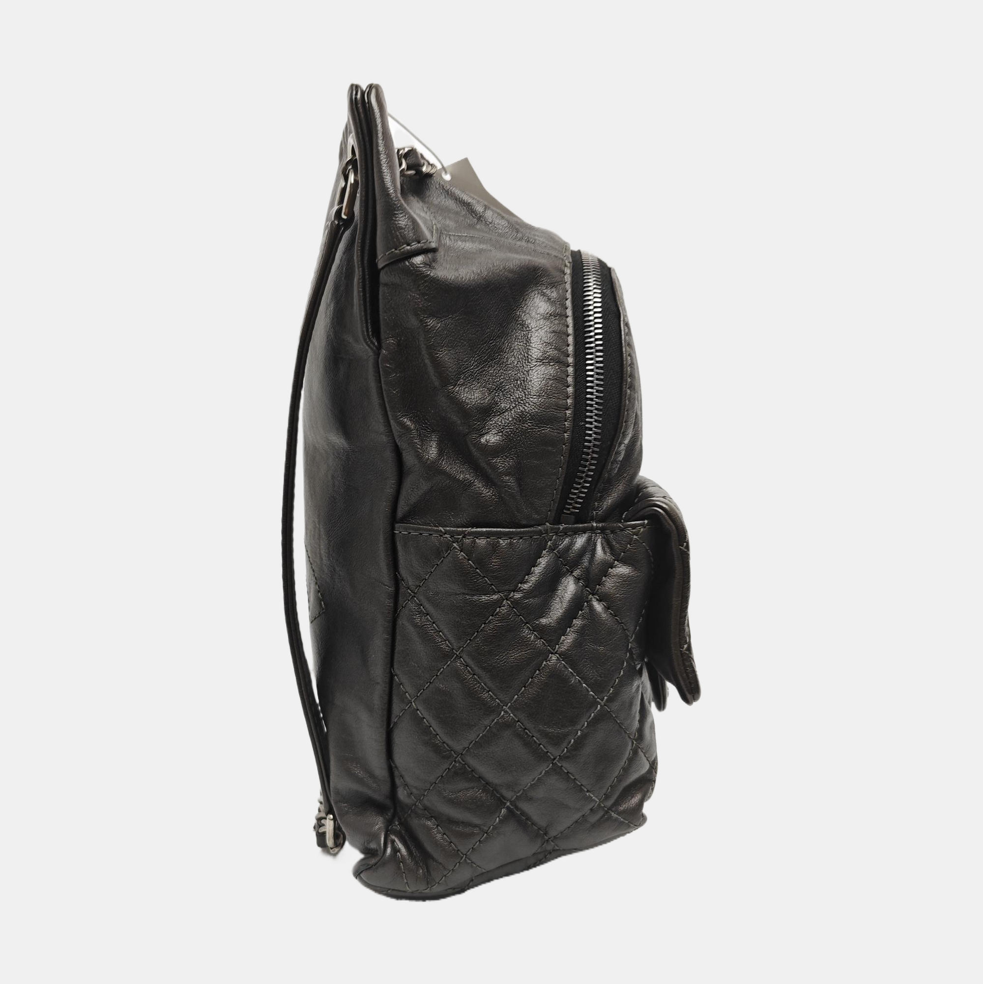 Quilted Calfskin Backpack Gray