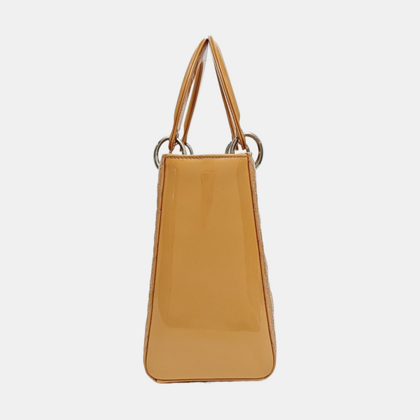 Lady Dior Medium Cannage Patent Leather Beige