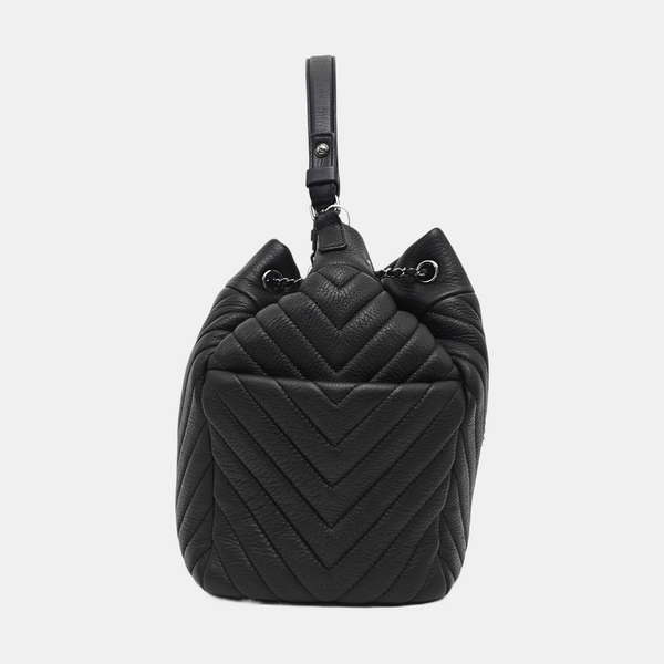 Chevron Deer Leather Shoulder Bag Black