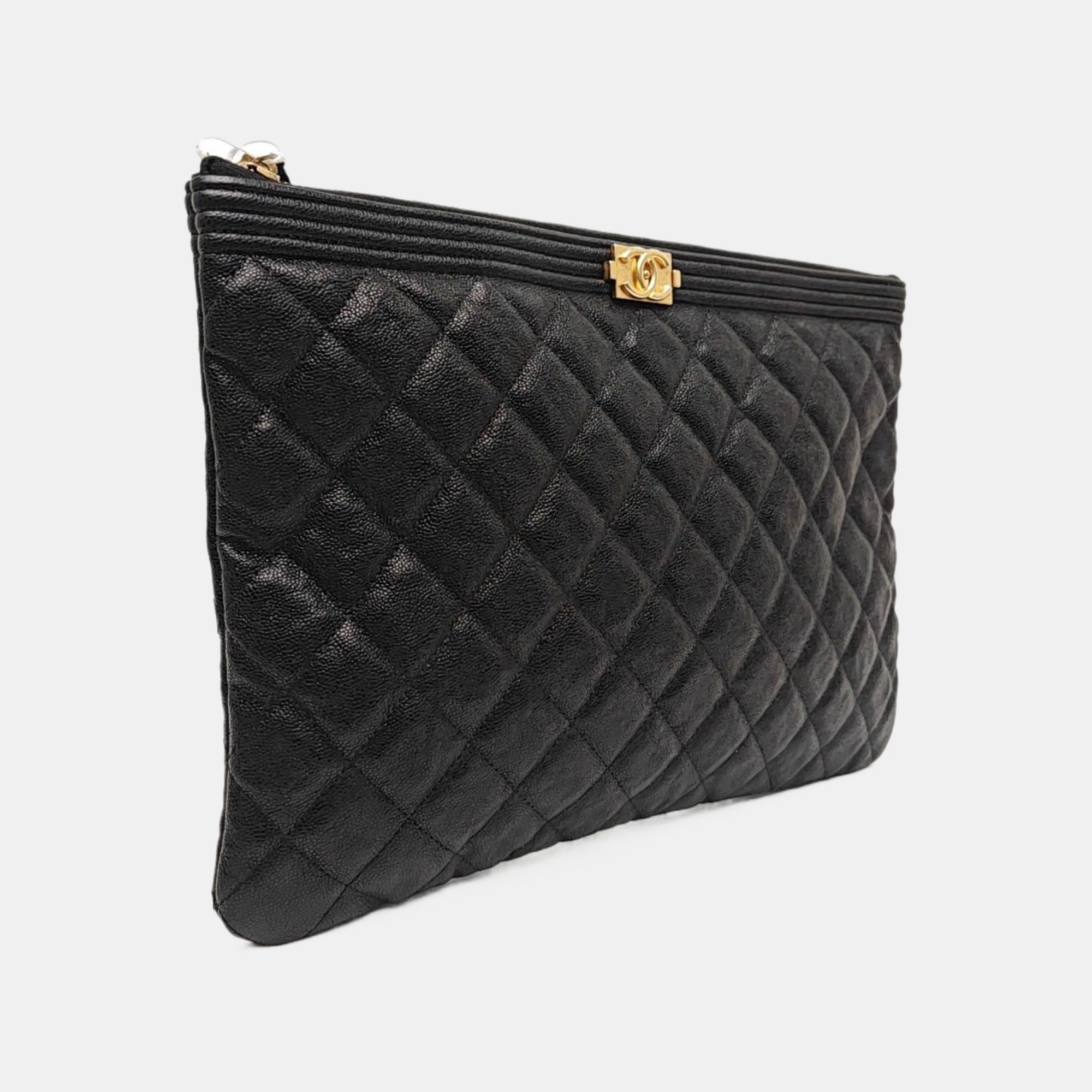 BOY CHANEL Large Quilted Grained Calfskin Black