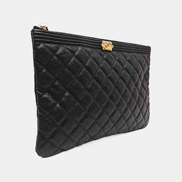 BOY CHANEL Large Quilted Grained Calfskin Black