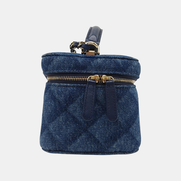 VINTAGE COSMETIC BAGS Quilted Denim Blue