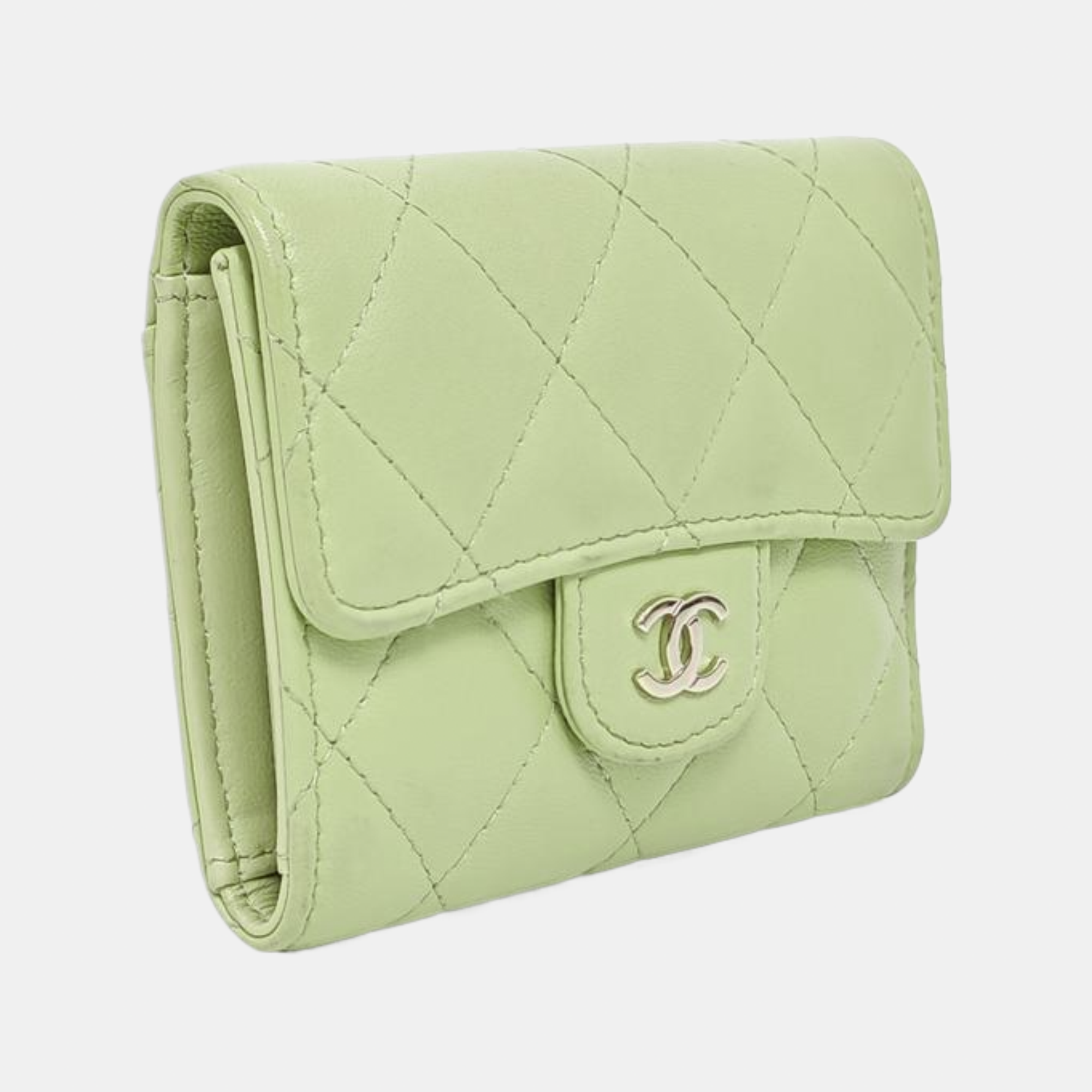 Cartera Clásica con Solapa de Piel de Cordero Acolchada Verde