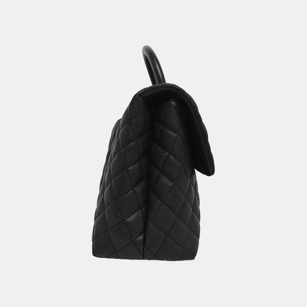 COCO HANDLE Large Quilted Grained Calfskin Black