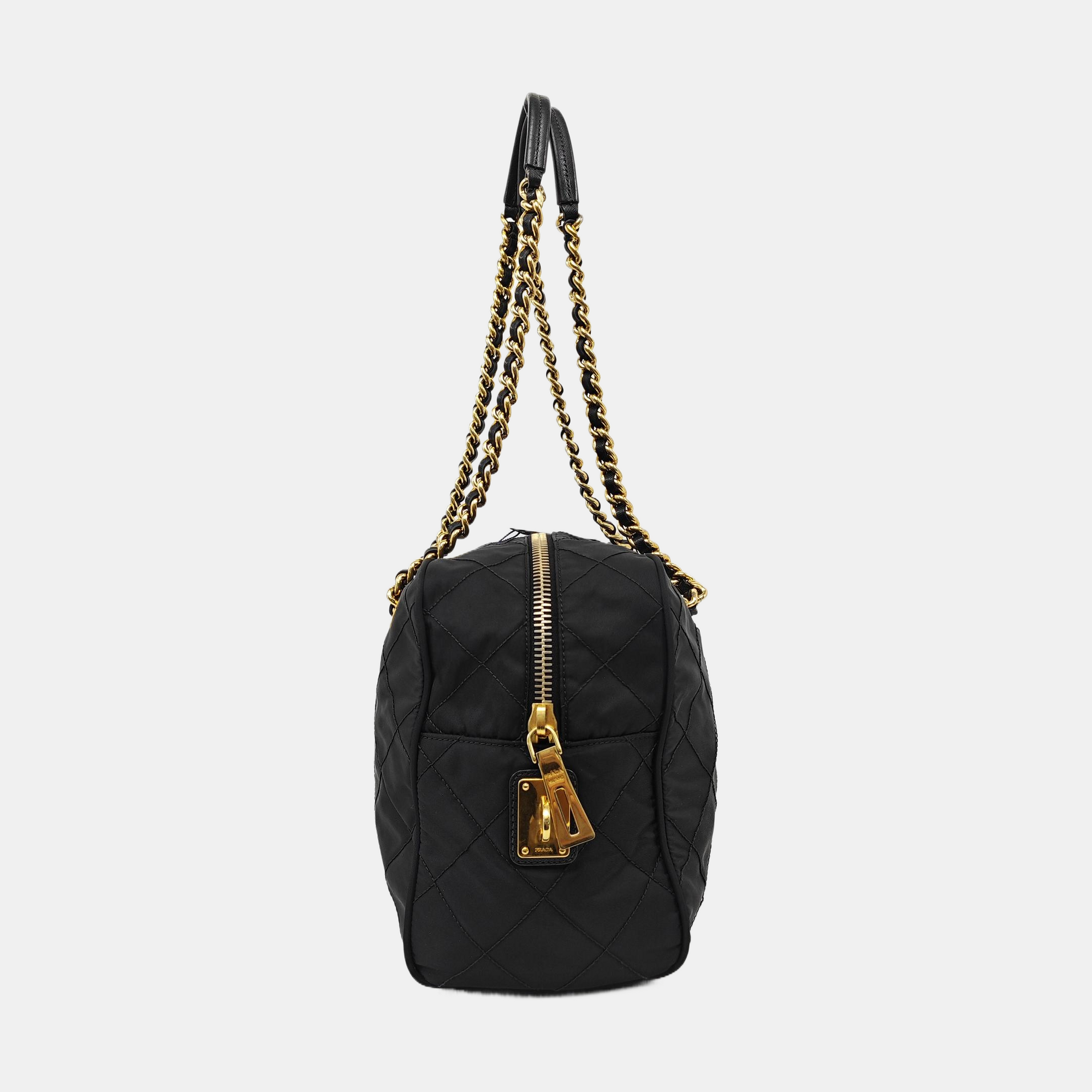 Chain Tote Quilted Nylon Black