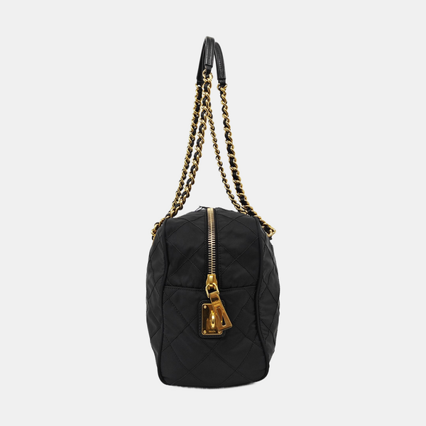 Chain Tote Quilted Nylon Black
