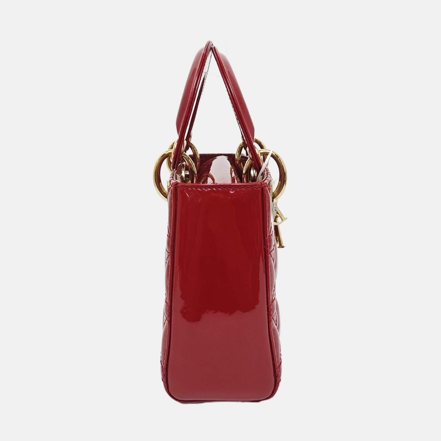 Lady Dior Mini Cannage Patent Calfskin Red