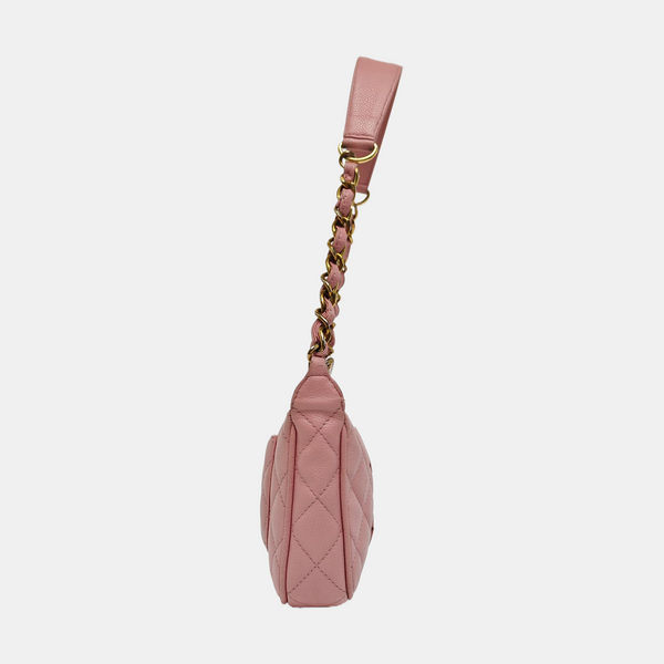 Quilted Grained Calfskin Top Handle Bag Pink