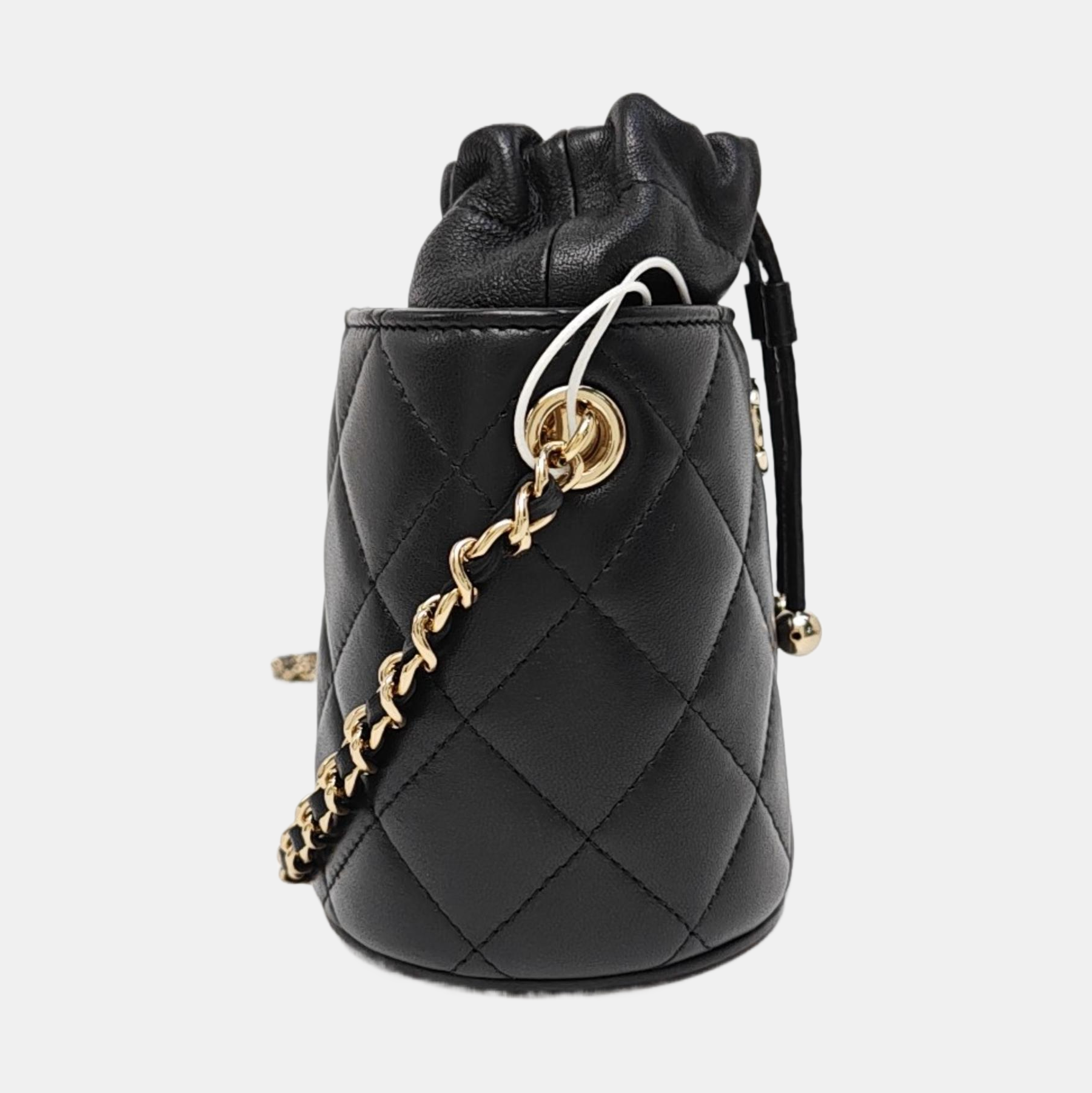 Quilted Lambskin Bucket Bag Black