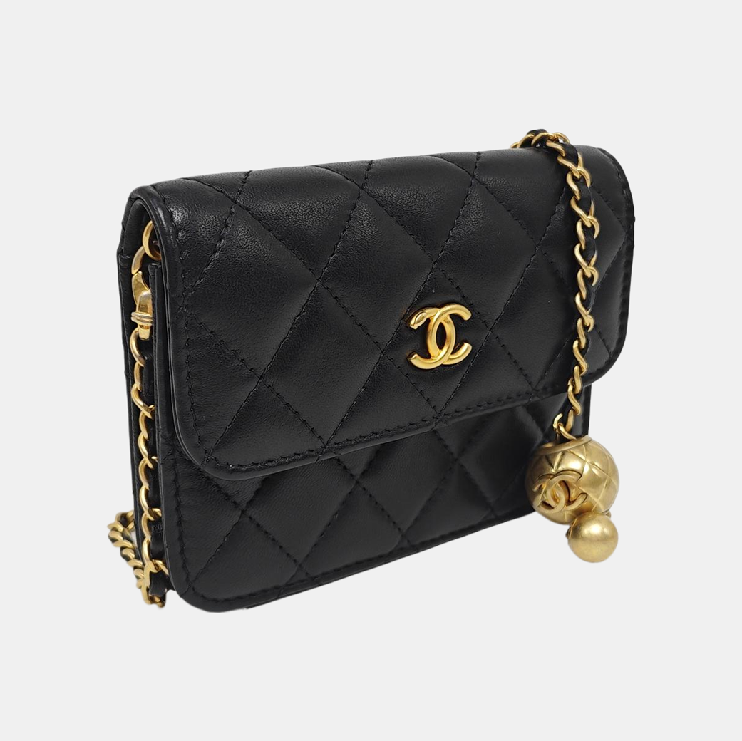 Quilted Lambskin Shoulder Bag Black