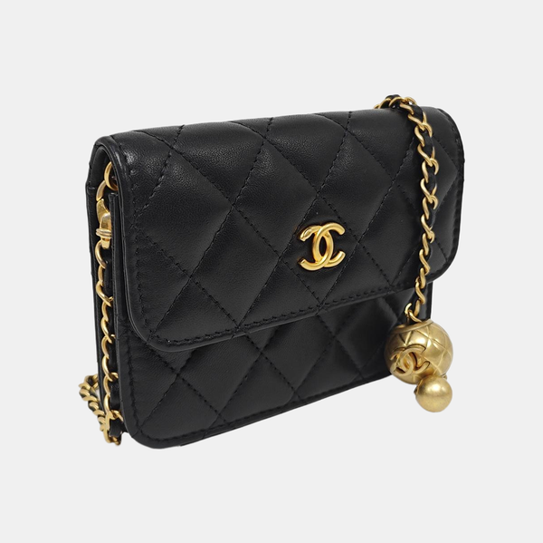 Quilted Lambskin Shoulder Bag Black