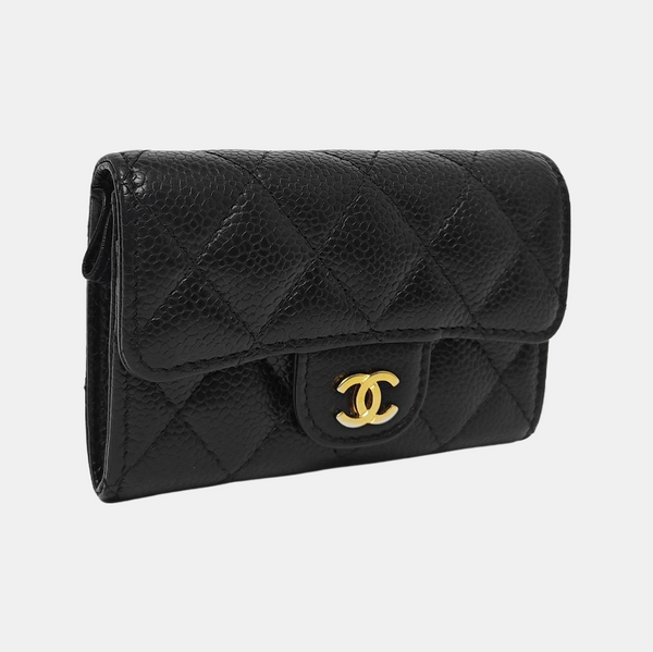CLASSIC FLAP Quilted Grained Calfskin Black Card Holder