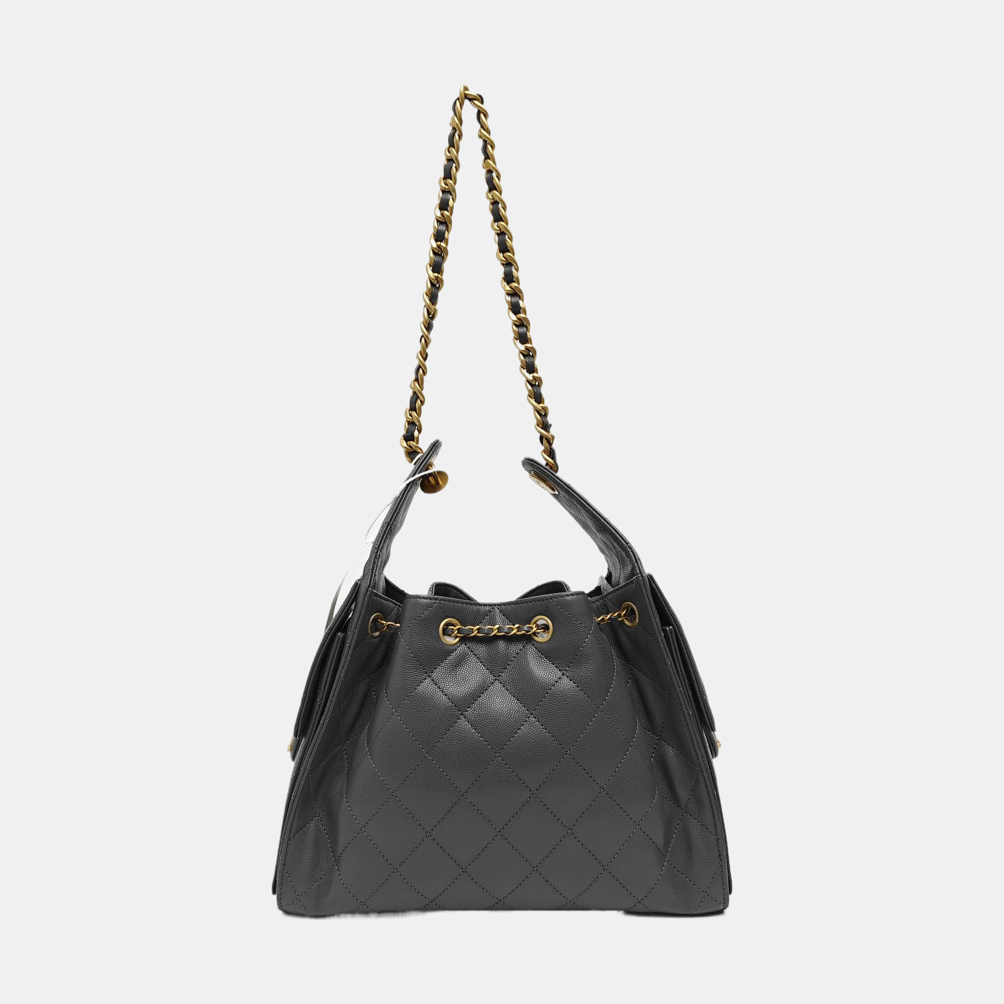 CHANEL 25 Small Quilted Grained Calfskin Gray