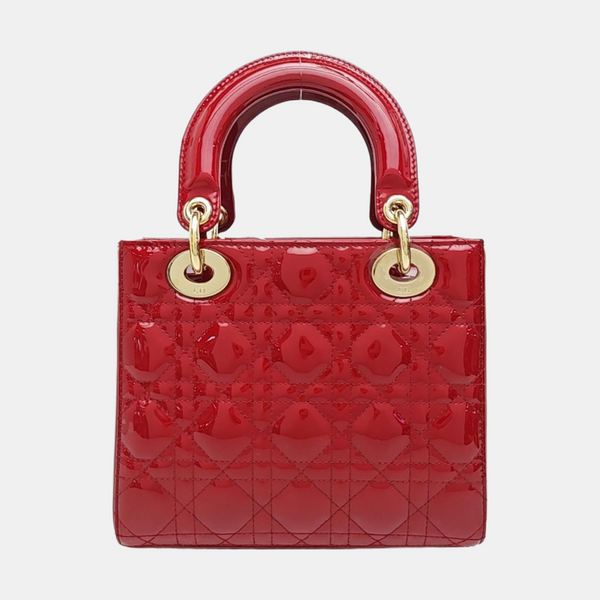 Lady Dior Small Cannage Patent Leather Red