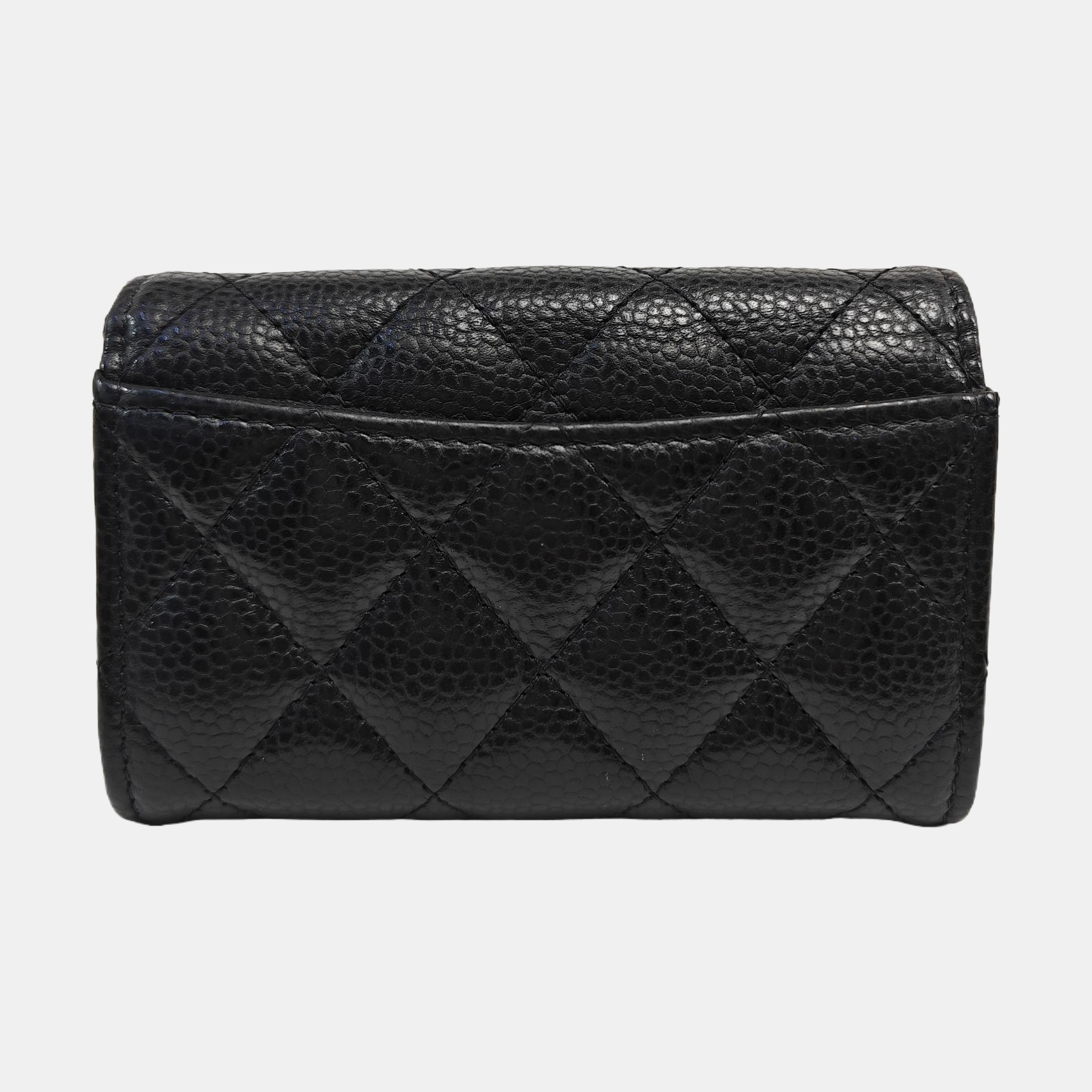 CLASSIC FLAP Quilted Grained Calfskin Black Wallet