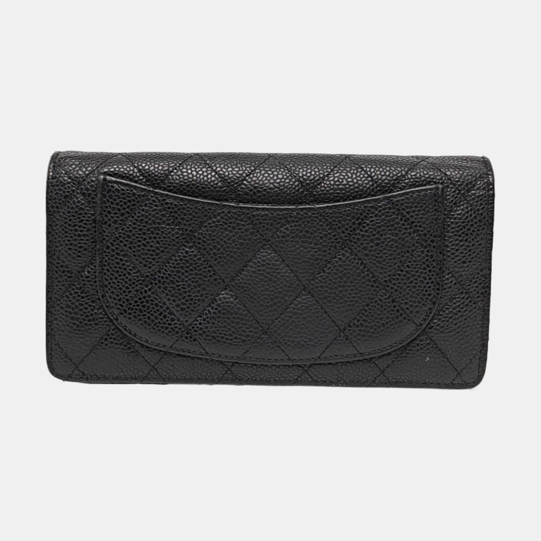 Quilted Grained Calfskin Wallet Black