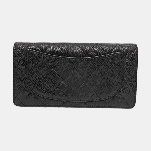Quilted Grained Calfskin Wallet Black
