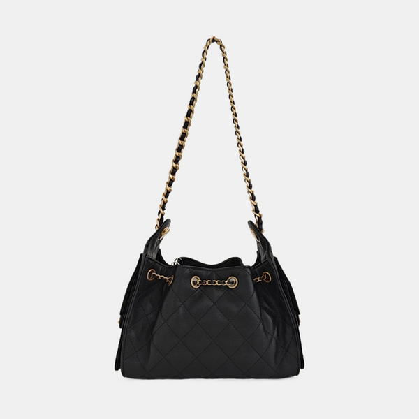 CHANEL 25 Mini Quilted Grained Calfskin Black
