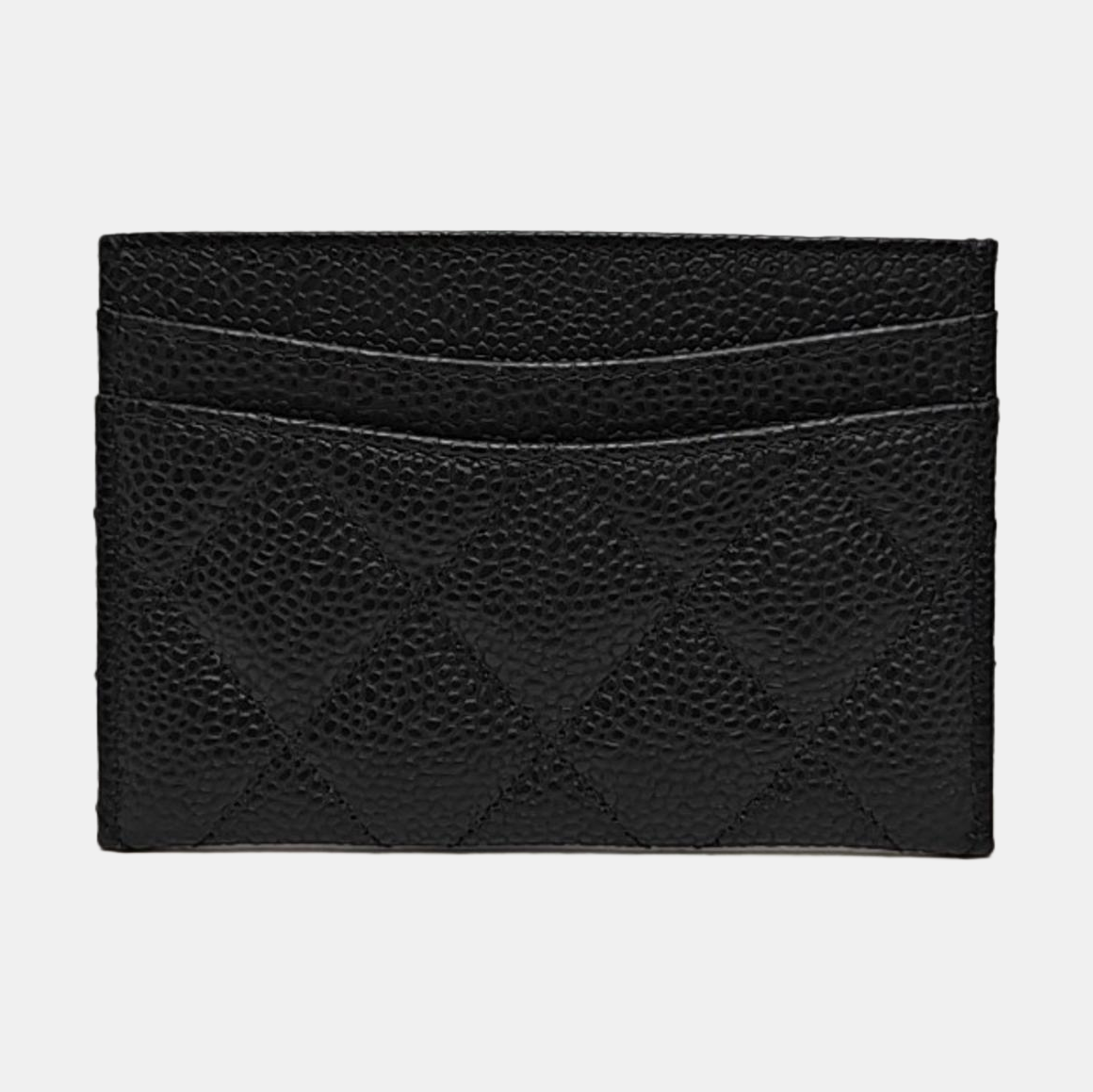 Quilted Grained Calfskin Card Holder Black