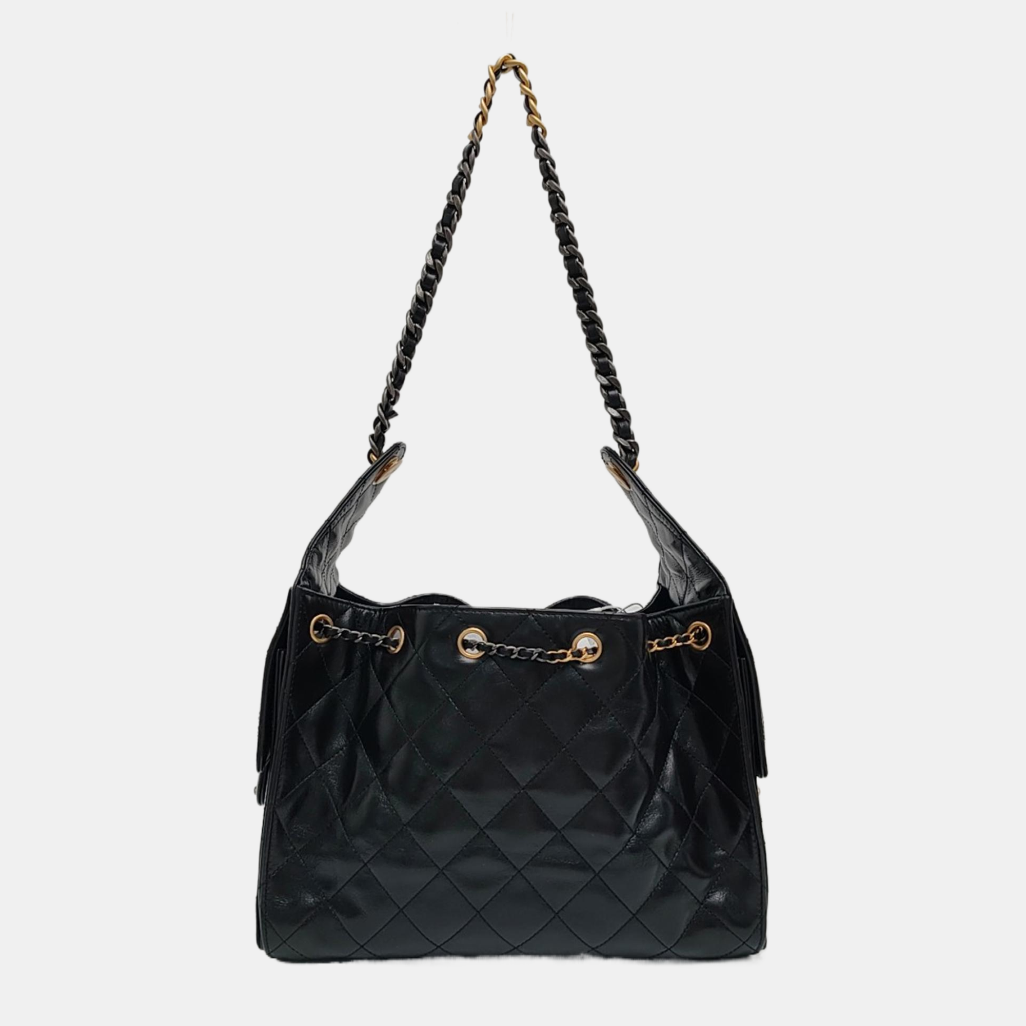 CHANEL 25 Small Quilted Waxed Cafskin Black