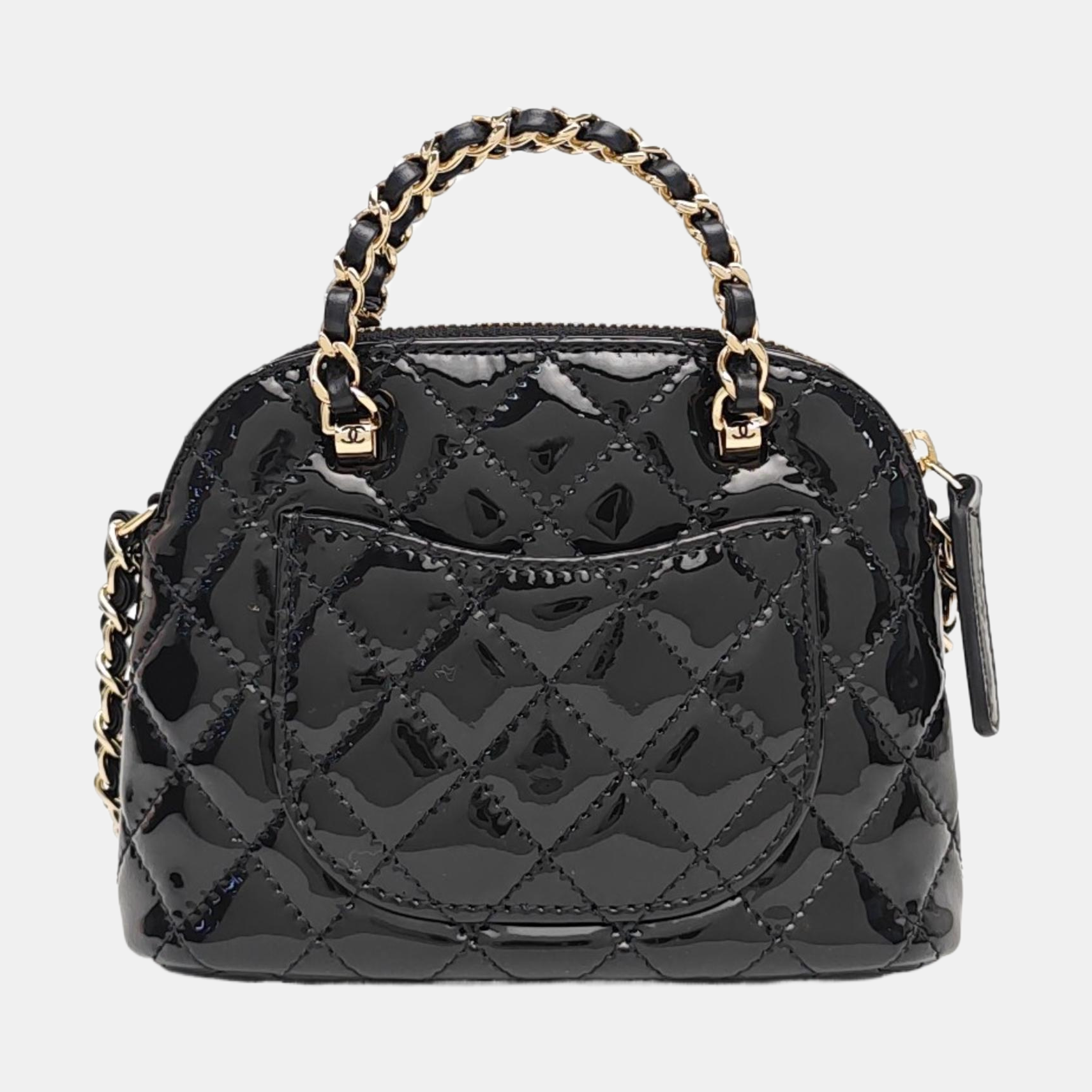 Quilted Patent Leather Shoulder Bag Black