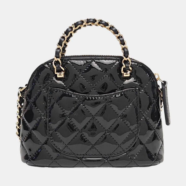Quilted Patent Leather Shoulder Bag Black