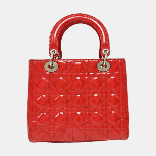 Lady Dior Medium Cannage Patent Leather Red
