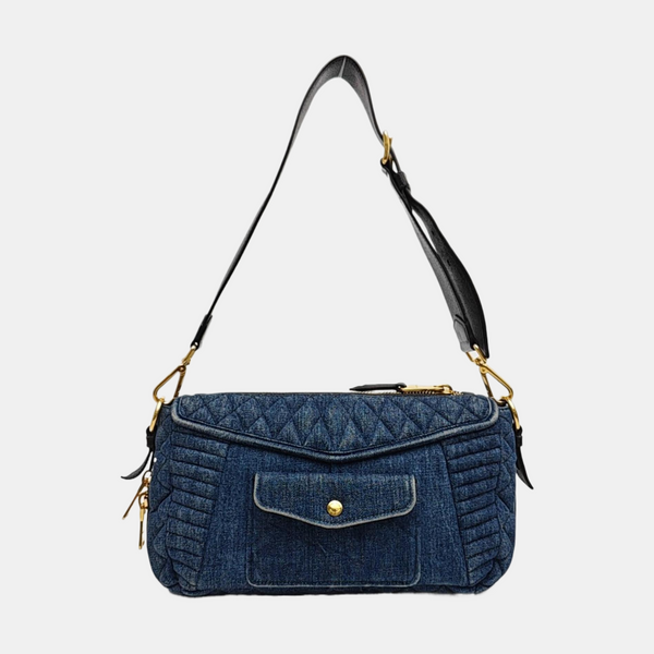 Quilted Denim Shoulder Bag Blue