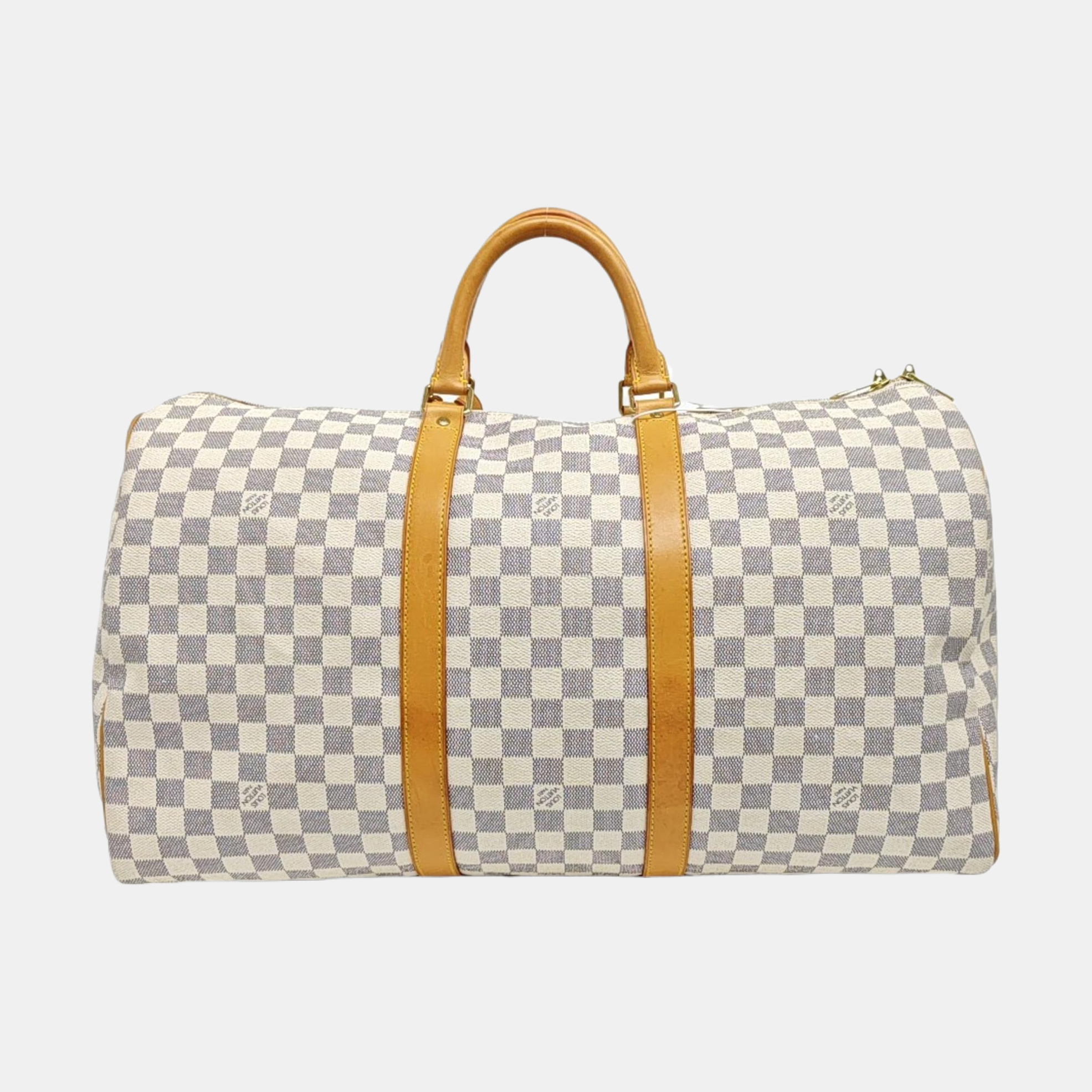 KEEPALL 50 Damier Azur Coated Canvas White