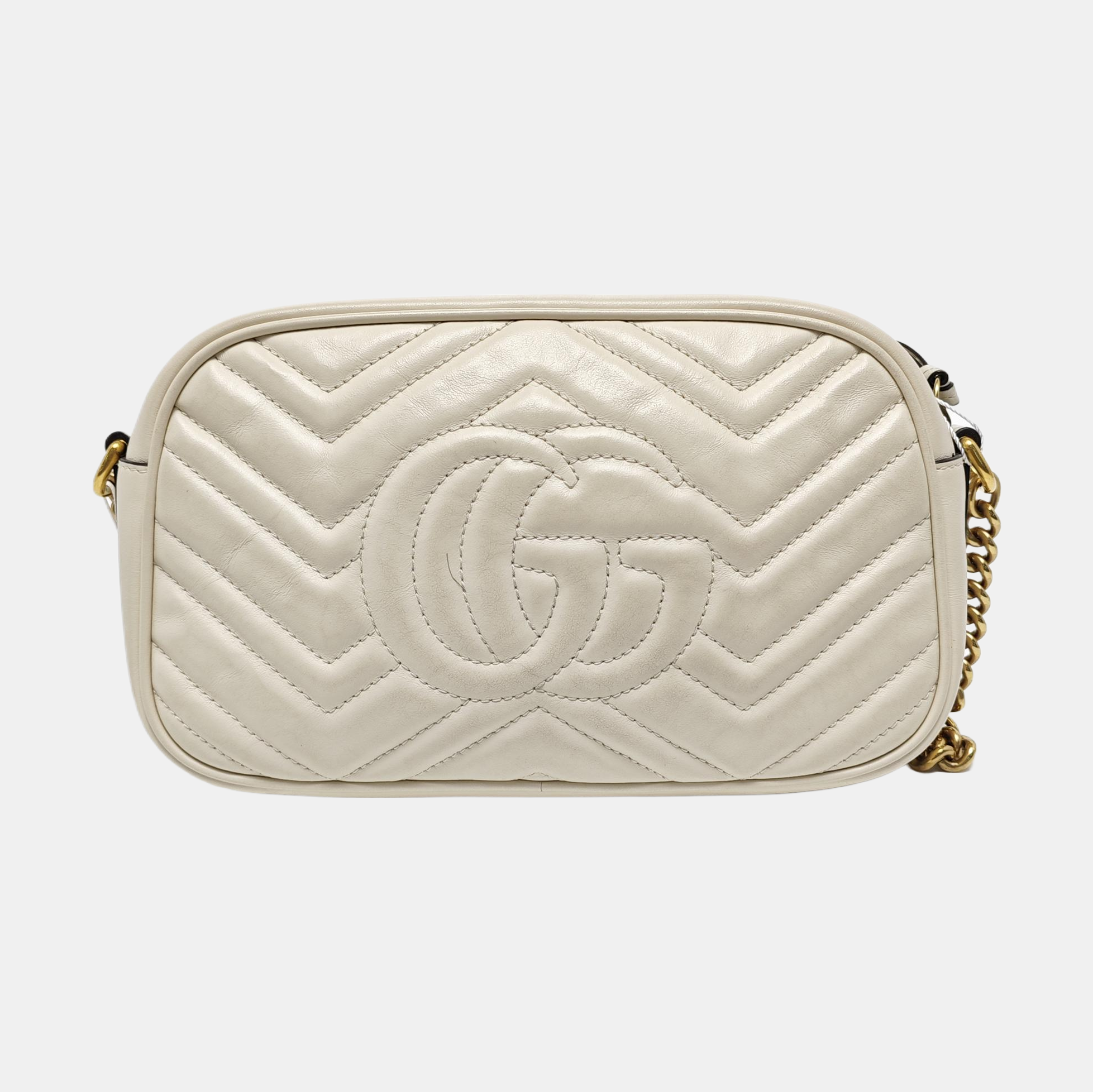 Authenticated pre-owned  GG Marmont Small Quilted Calfskin White - Crossbody Bag at Looply