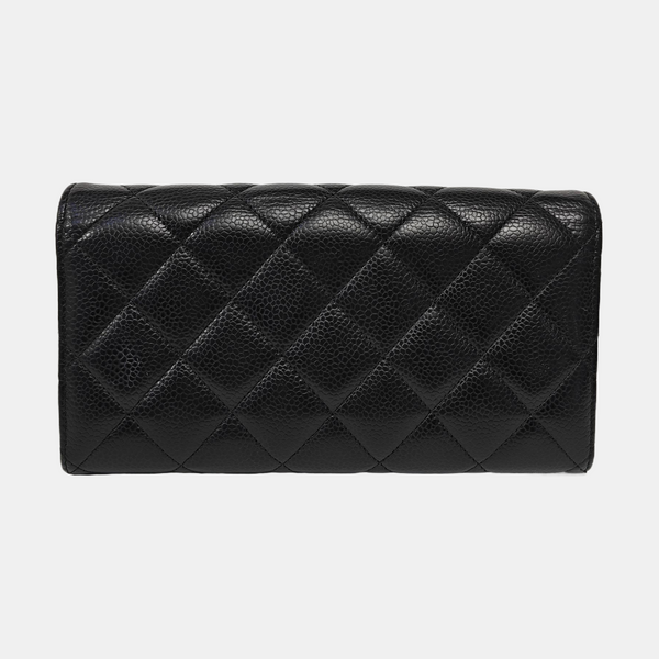 CLASSIC FLAP Mini Quilted Grained Calfskin Black Wallet